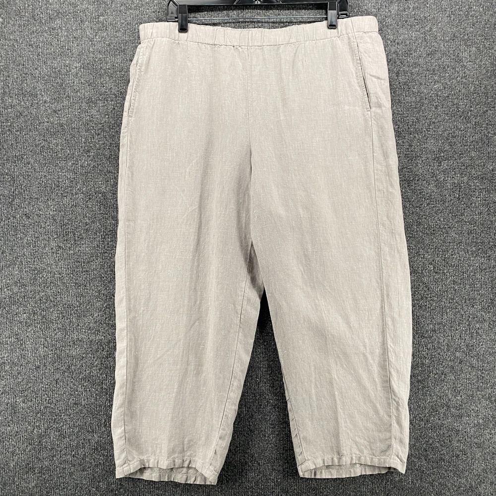 J Jill Linen Pants Womens Large Gray High Rise Straight Cropped Lagenlook Resort